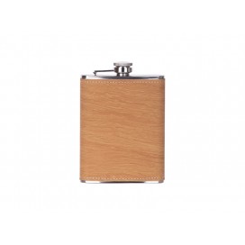 8oz/240ml Stainless Steel Flask with PU Cover (Wood Grain W/ Silver)（10/pcs）